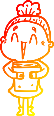 Bir insan tarafından çizilmiş mutlu, yaşlı bir kadının sıcak çizgi çizimi.