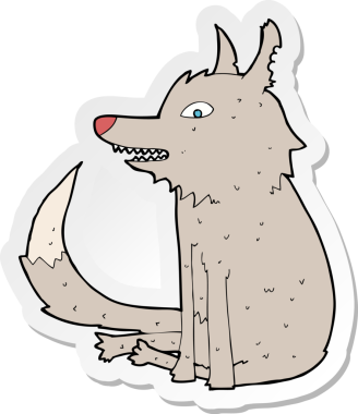 Bir insan tarafından çizilmiş bir kurt çizgi filminin çıkartması.