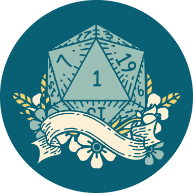 Retro Dövme Biçimi Doğal Bir d20 zar bir insan tarafından çizildi