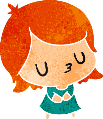 Bir insan tarafından çizilmiş sevimli bir kawai kızının eski çizgi film çizimi.