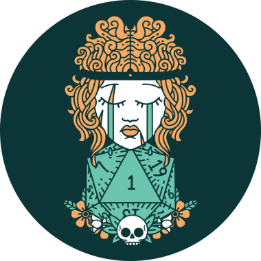 Bir insan tarafından çizilmiş doğal bir D20 ile ağlayan insan barbarlığının simgesi.