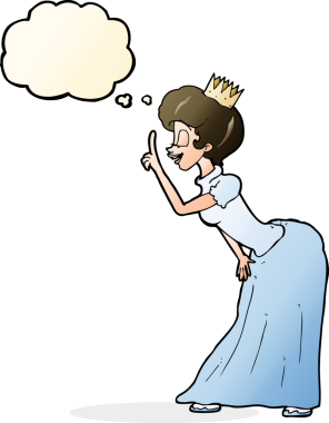 Bir insan tarafından çizilmiş düşünce baloncuklu çizgi film prensesi.