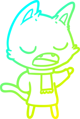 Bir insan tarafından çizilmiş kışlık giysiler giyen konuşan bir kedinin soğuk gradyan çizgisi.