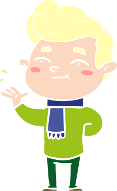 Bir insan tarafından çizilmiş mutlu düz renkli karikatür adam.