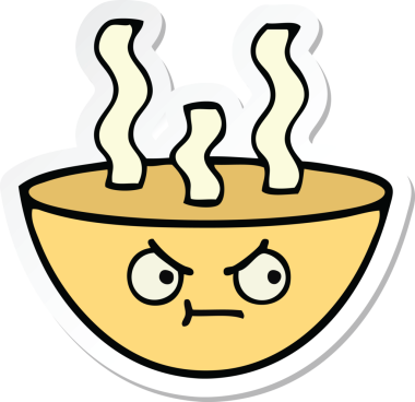 Bir insanın çizdiği sıcak çorba kasesinin çıkartması.