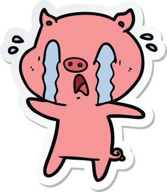 Bir insan tarafından çizilmiş ağlayan domuz çizgi filminin çıkartması.