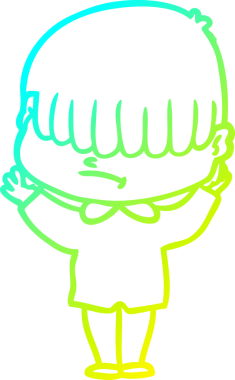 Bir insan tarafından çizilmiş dağınık saçlı bir çizgi film çocuğu çizimi.