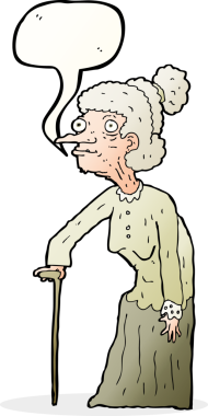 Bir insan tarafından çizilmiş konuşma balonu olan yaşlı bir kadın.