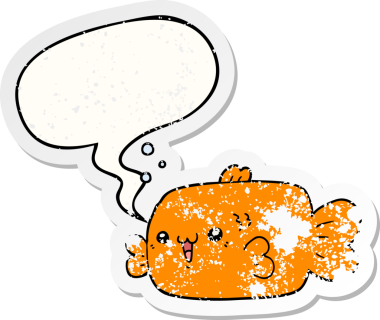 Konuşma baloncuğu olan çizgi film balıkları bir insan tarafından çizilmiş sıkıntılı eski bir çıkartma