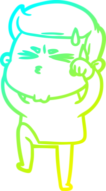 Bir insan tarafından çizilmiş terleyen bir çizgi film karakteri çizimi.