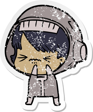 Bir insan tarafından çizilmiş kızgın bir uzay kızının sıkıntılı çıkartması.