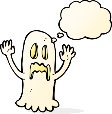 Bir insan tarafından çizilmiş düşünce baloncuklu karikatür hayaleti.