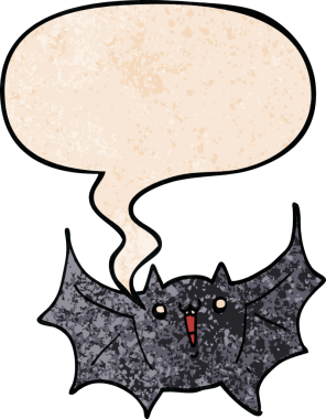 çizgi film mutlu vampir yarasa konuşma baloncuğu ile retro doku bir insan tarafından çizilmiş