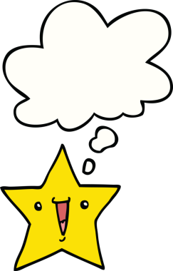 Bir insan tarafından çizilmiş düşünce baloncuklu çizgi film yıldızı.