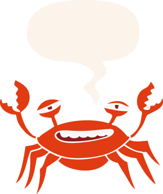 bir insan tarafından çizilmiş retro tarzı konuşma baloncuklu çizgi film yengeci