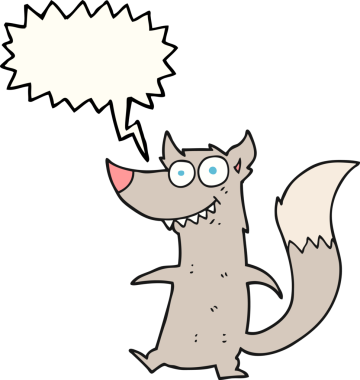 Bir insan tarafından çizilmiş serbest konuşma balonu çizgi filmi küçük kurt.