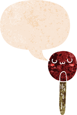 grunge 'da konuşma baloncuğu olan çizgi film lolipopu bir insan tarafından çizilmiş tedirgin geçmiş dokuma tarzı