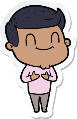 Bir insan tarafından çizilmiş, karikatür dostu bir adamın çıkartması.