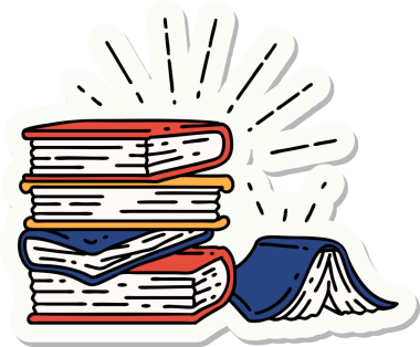 Bir insan tarafından çizilmiş dövme stili kitap yığını