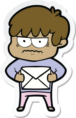 Bir insan tarafından çizilmiş kızgın bir çizgi film çocuğunun çıkartması.