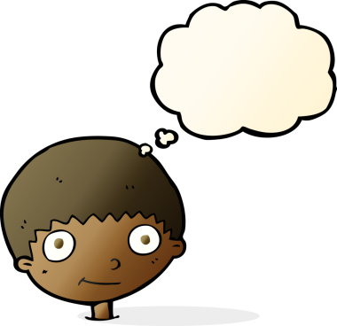 Bir insan tarafından çizilmiş düşünce balonu olan mutlu çocuk çizgi filmi.