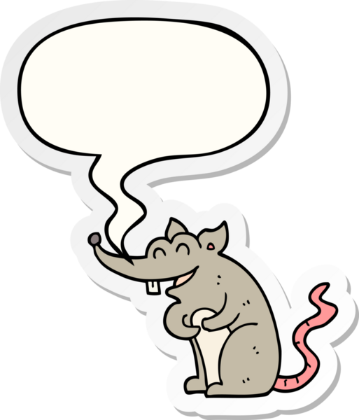 Bir insan tarafından çizilmiş konuşma balonu çıkartmalı çizgi film faresi.