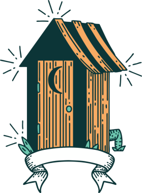 Bir insan tarafından çizilmiş dövmeli açık hava tuvaleti afişi.