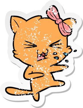 Bir insan tarafından çizilmiş karikatür bir kedinin sıkıntılı çıkartması.