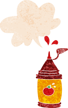 grunge 'da konuşma baloncuğu olan ketçap şişesi bir insan tarafından çizilmiş tedirgin geçmiş dokuma tarzı.