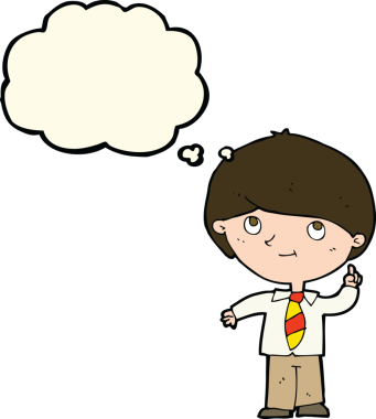 Bir insan tarafından çizilmiş düşünce baloncuğu fikri olan çizgi film çocuğu.