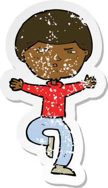 Bir insan tarafından çizilmiş kızgın bir çizgi filmin gerilimli çıkartması.