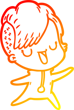 Hipster saç kesimi bir insan tarafından çizilmiş güzel bir çizgi film kızı çizimi.