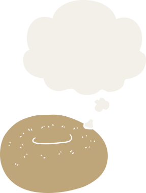 Düşünce baloncuğu olan çizgi film çörekleri insan tarafından çizilmiş.