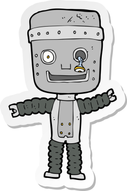 Bir insan tarafından çizilmiş komik robotun çıkartması.