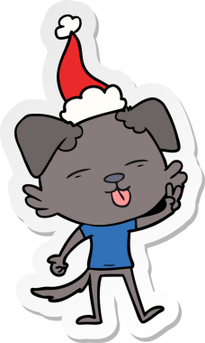 Bir insan tarafından çizilmiş Noel Baba şapkası takan bir köpeğin el yazısı.