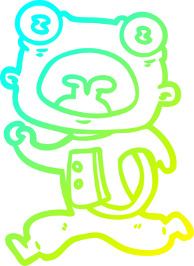 Bir çizgi filmin soğuk gradyan çizimi. Bir insan tarafından çizilmiş garip bir uzaylı.