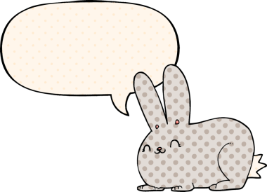 Çizgi roman tarzında konuşma balonu olan çizgi film tavşanı bir insan tarafından çizilmiş.
