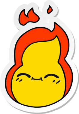 Bir insan tarafından çizilmiş kawaii ateş alevinin serbest sticker karikatürü.