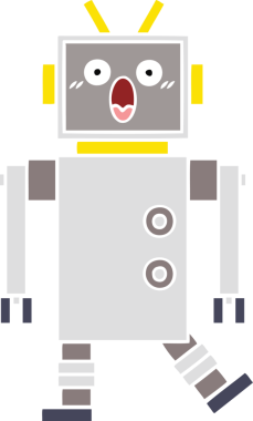 Bir insan tarafından çizilmiş düz renkli bir robot karikatürü