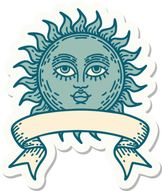 Bir insan tarafından çizilmiş güneş pankartıyla dövme stili.