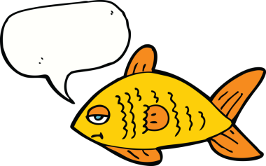 Bir insan tarafından çizilmiş konuşma balonlu komik bir balık.