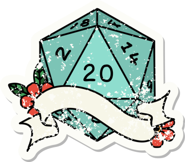 Bir insan tarafından çizilmiş 20 D20 zarının grunge çıkartması.