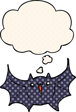 Çizgi roman tarzında bir insan tarafından çizilmiş düşünce balonu olan mutlu vampir yarasa çizgi filmi