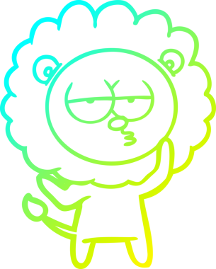 Bir insan tarafından çizilmiş, karikatür çizen, yorgun bir aslan.