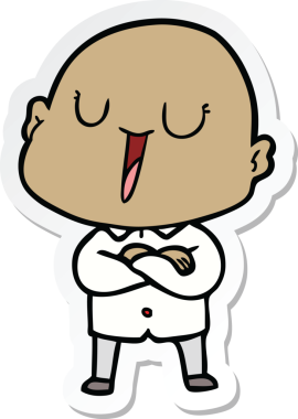 Bir insan tarafından çizilmiş mutlu, kel bir adamın çıkartması.