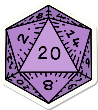 Bir insan tarafından çizilmiş doğal 20 D20 zar etiketi.