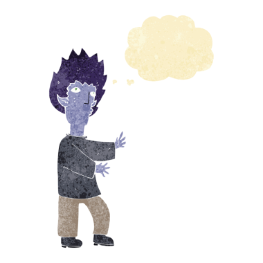 Bir insan tarafından çizilmiş düşünce balonlu vampir adam.