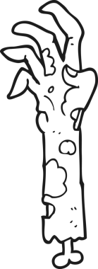 Bir insan tarafından çizilmiş siyah beyaz çizgi film zombi kolu