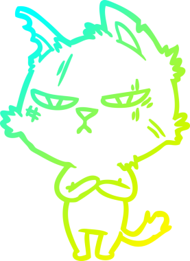 Bir insan tarafından çizilmiş sert bir çizgi film kedisinin soğuk gradyan çizimi