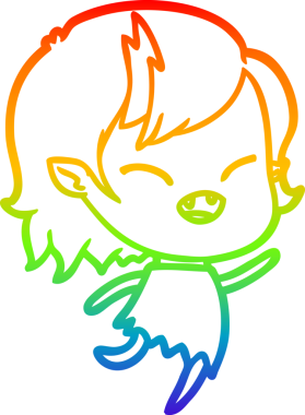 Gökkuşağı gradyan çizgi çizimi Bir insan tarafından çizilmiş gülen vampir kız çizgi filmi